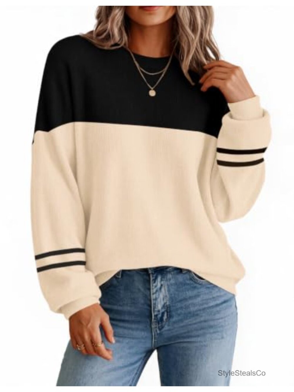 Zeagoo Oversized Knit Sweater Crewneck Long Sleeve Pullover